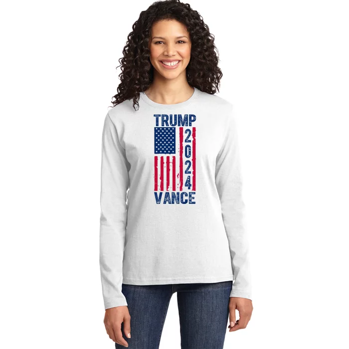 Trump Vance 2024 Election American Flag Ladies Long Sleeve Shirt