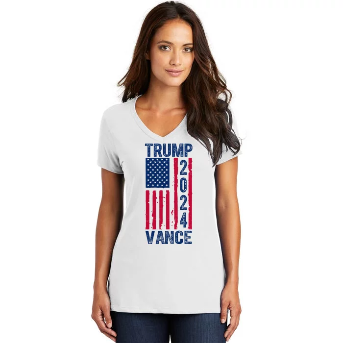 Trump Vance 2024 Election American Flag Women's V-Neck T-Shirt