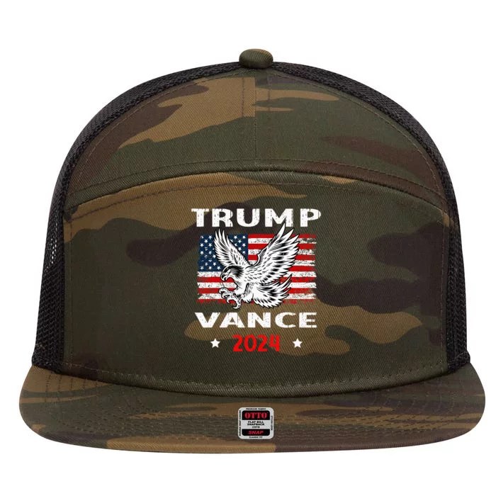 Trump Vance 2024 Vp Eagle America Flag Election Vote 7 Panel Mesh Trucker Snapback Hat