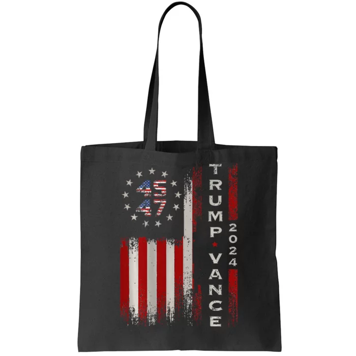 Trump Vance 2024 Vintage Subdued Vertical Flag Tote Bag