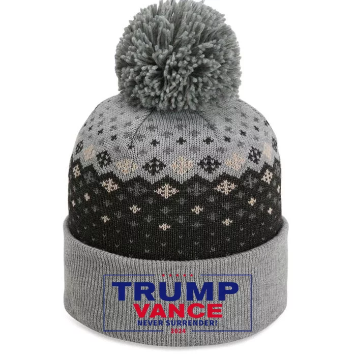 Trump Vance 2024 Never Surrender American Flag Republican The Baniff Cuffed Pom Beanie