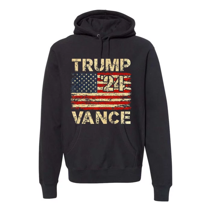 Trump Vance 24 Retro Vintage Distressed American Flag Premium Hoodie