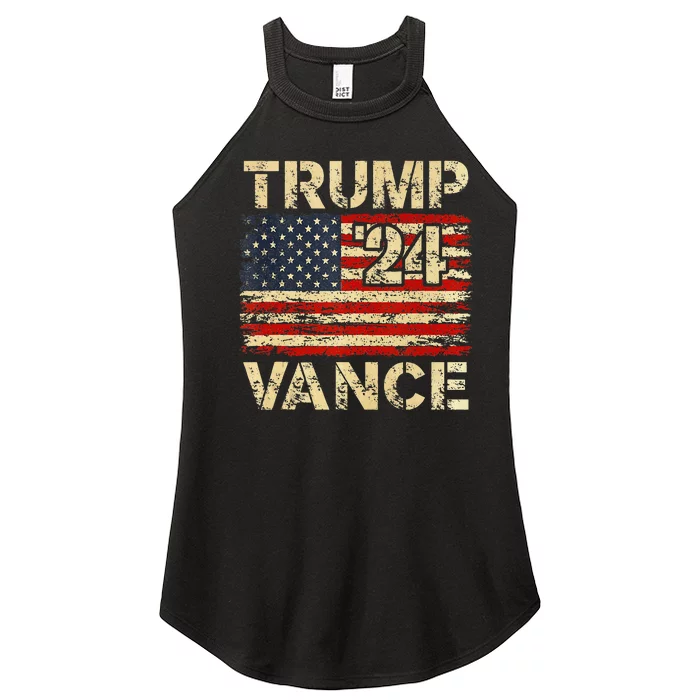 Trump Vance 24 Retro Vintage Distressed American Flag Women’s Perfect Tri Rocker Tank