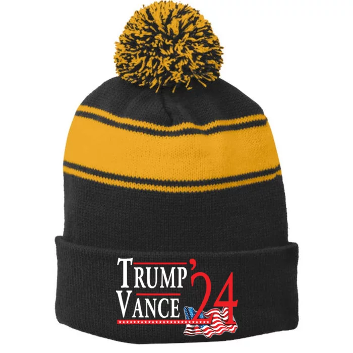 Trump Vance 2024 President Trump Supporter Reelection Stripe Pom Pom Beanie