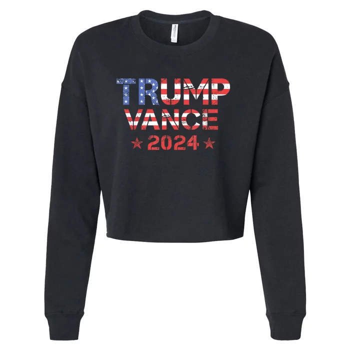 Trump Vance 2024 Us Flag Election President 2024 Cropped Pullover Crew