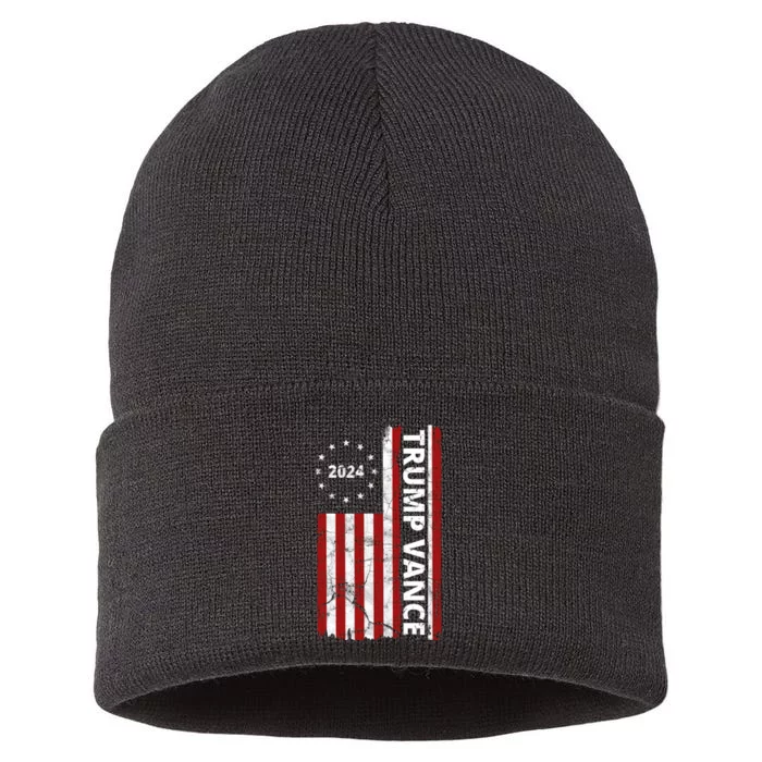 Trump Vance 2024 Us Flag Vintage Election Sustainable Knit Beanie