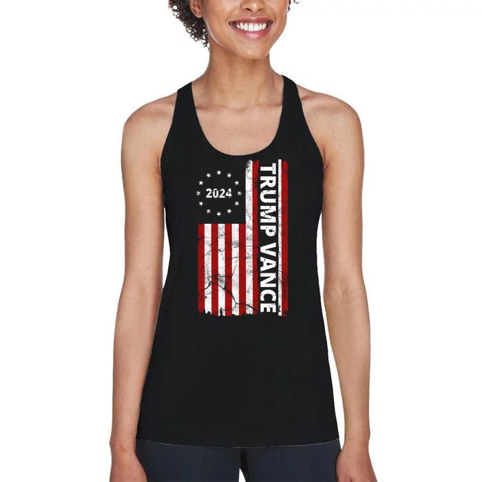 Trump Vance 2024 Us Flag Vintage Election Women's Racerback Tank