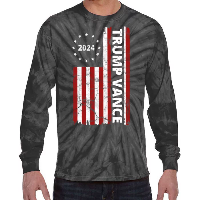 Trump Vance 2024 Us Flag Vintage Election Tie-Dye Long Sleeve Shirt