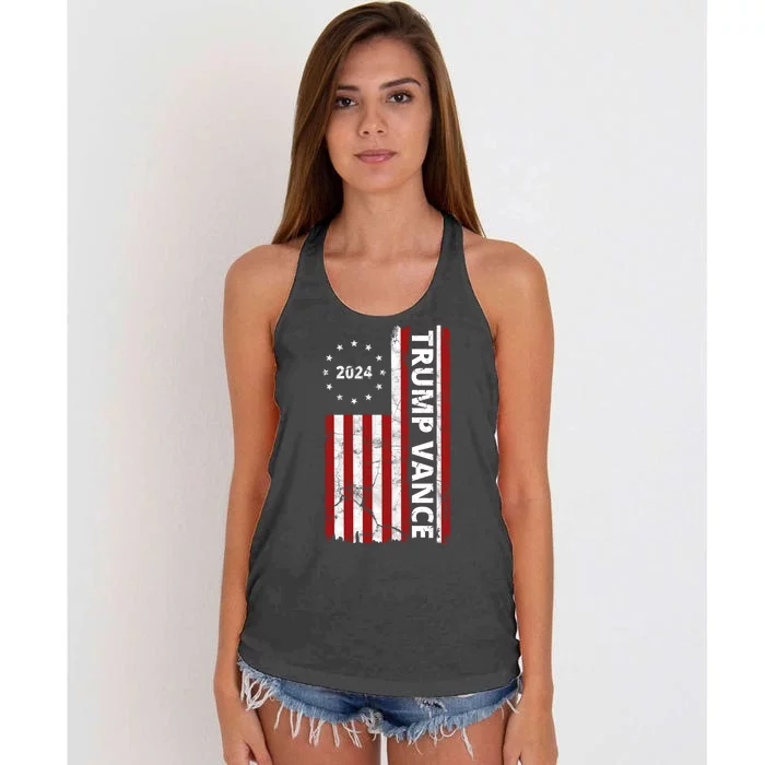 Trump Vance 2024 Us Flag Vintage Election Women's Knotted Racerback Tank