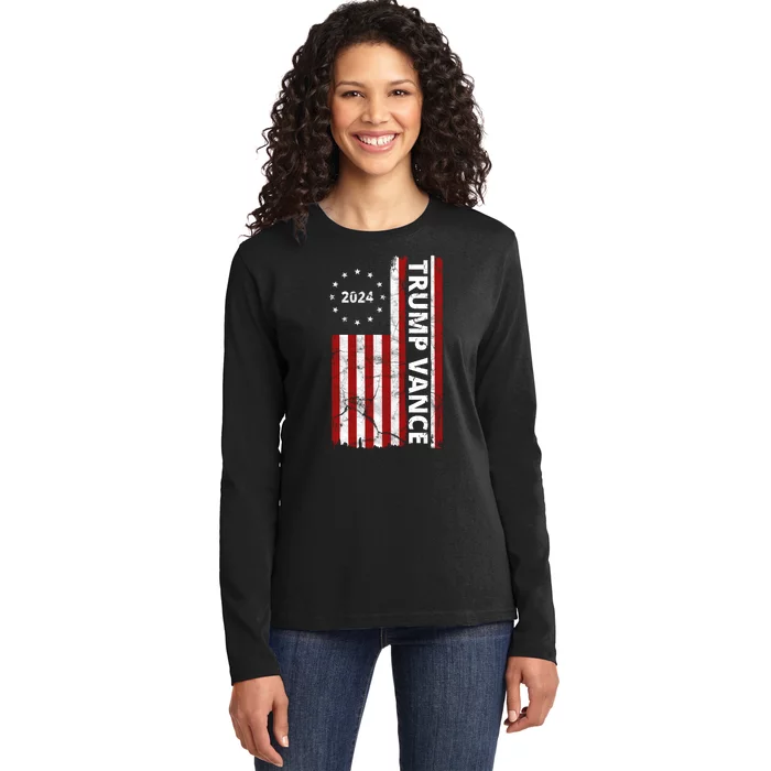 Trump Vance 2024 Us Flag Vintage Election Ladies Long Sleeve Shirt