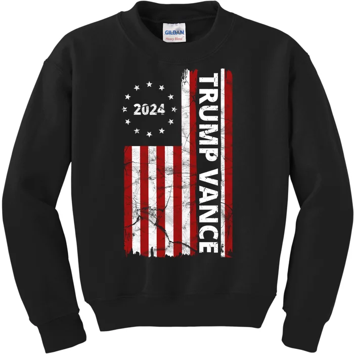 Trump Vance 2024 Us Flag Vintage Election Kids Sweatshirt