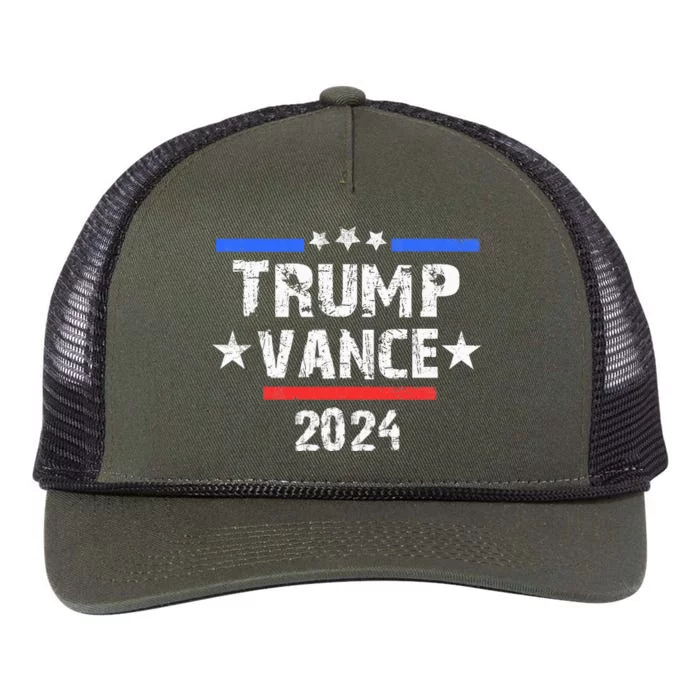 Trump Vance 2024 Us Flag Vintage Retro Rope Trucker Hat Cap