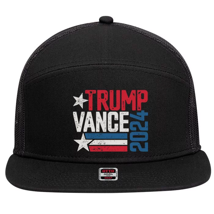 Trump Vance 2024 Vintage Distressed Trump Vance 2024 7 Panel Mesh Trucker Snapback Hat