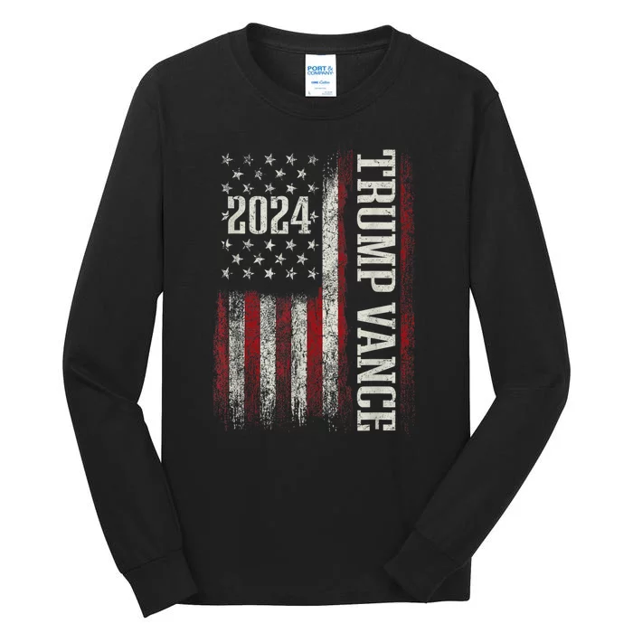 Trump Vance 2024 Us Flag Vintage Election President 2024 Tall Long Sleeve T-Shirt