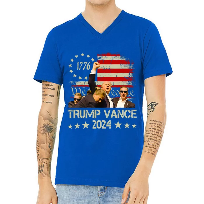 Trump Vance 2024 Retro Stripe Trump Jd Vance Gift V-Neck T-Shirt