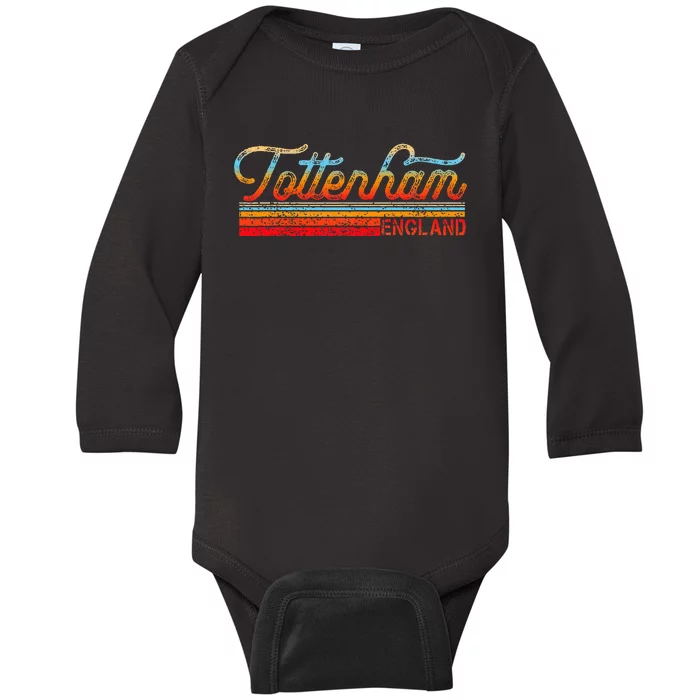 Tottenham Vintage 80s Style Tottenham England Baby Long Sleeve Bodysuit