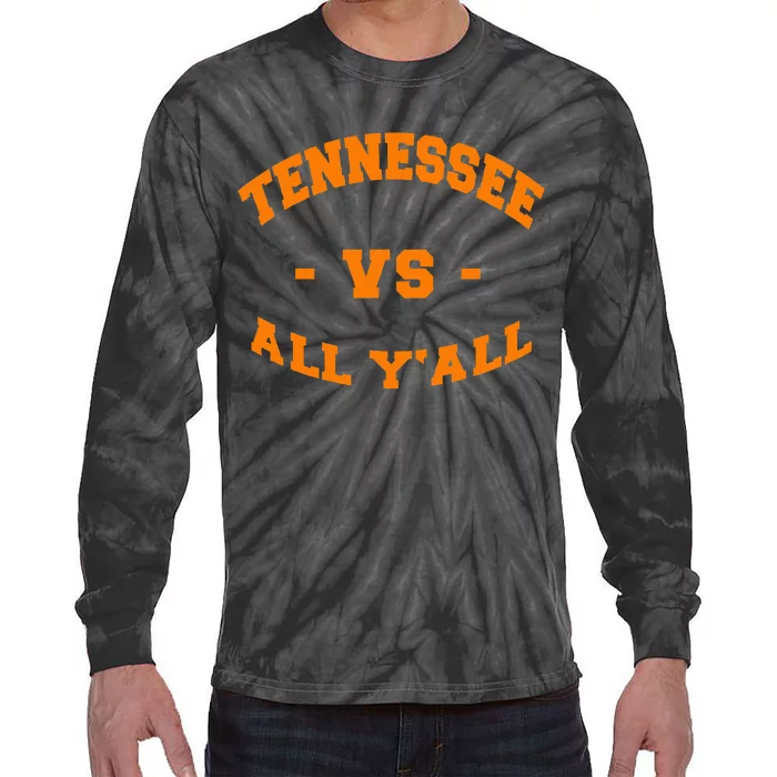 Tennessee Vs All Yall Vintage Style Orange Text Tie-Dye Long Sleeve Shirt