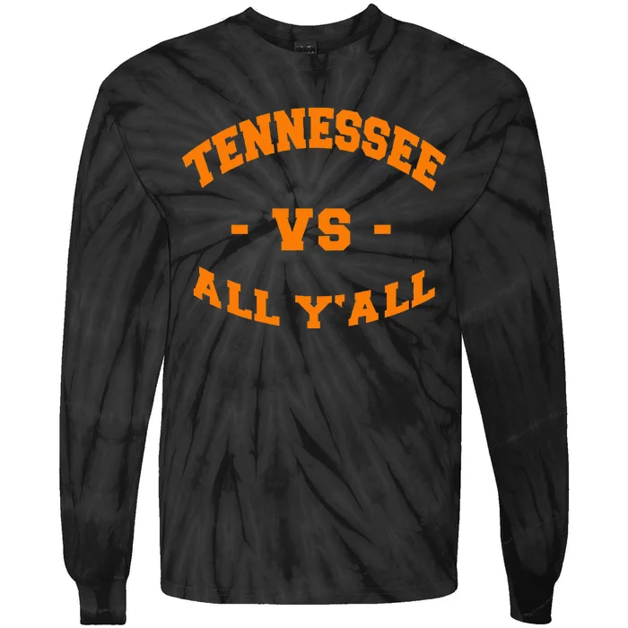 Tennessee Vs All Yall Vintage Style Orange Text Tie-Dye Long Sleeve Shirt