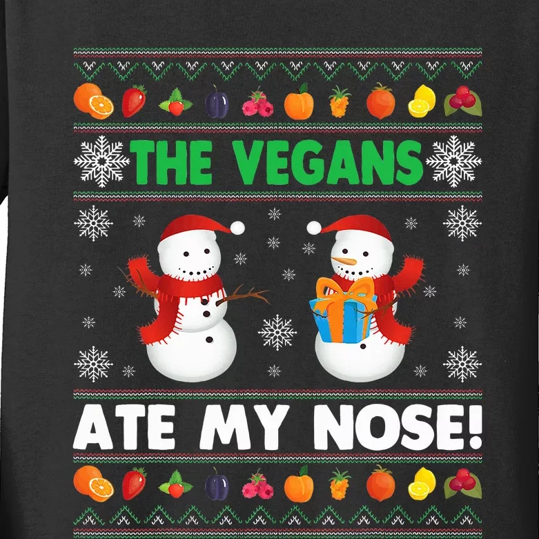 The Vegans Ate My Nose Ugly Christmas Sweater Design Kids Long Sleeve Shirt