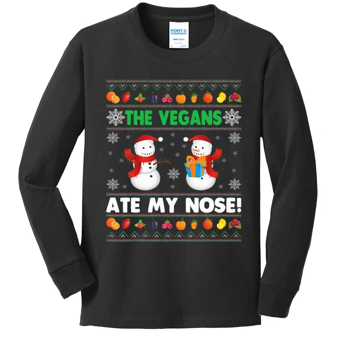 The Vegans Ate My Nose Ugly Christmas Sweater Design Kids Long Sleeve Shirt