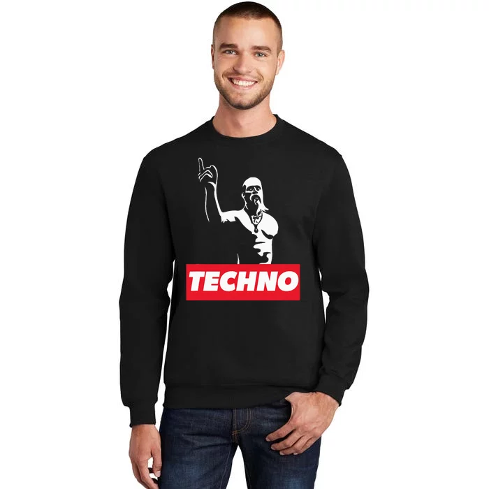 Techno Viking Art For Raver Dj Hard Techno Party Festival Tall Sweatshirt