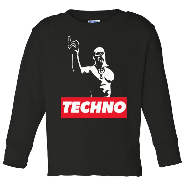 Techno Viking Art For Raver Dj Hard Techno Party Festival Toddler Long Sleeve Shirt