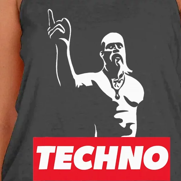 Techno Viking Art For Raver Dj Hard Techno Party Festival Women's Knotted Racerback Tank