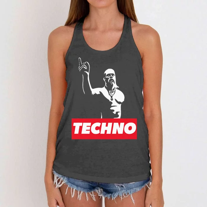 Techno Viking Art For Raver Dj Hard Techno Party Festival Women's Knotted Racerback Tank