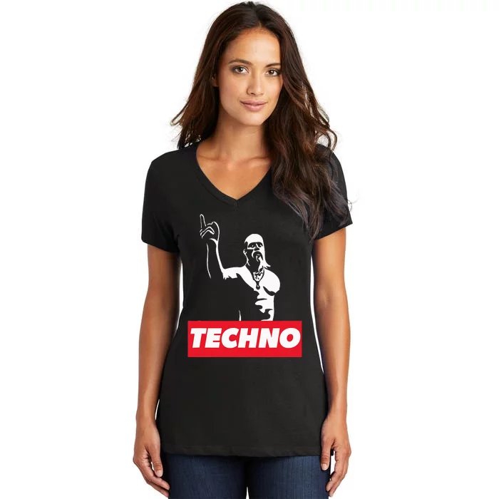 Techno Viking Art For Raver Dj Hard Techno Party Festival Women's V-Neck T-Shirt