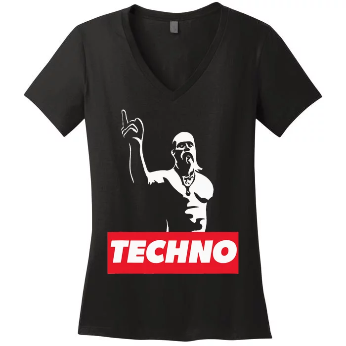 Techno Viking Art For Raver Dj Hard Techno Party Festival Women's V-Neck T-Shirt