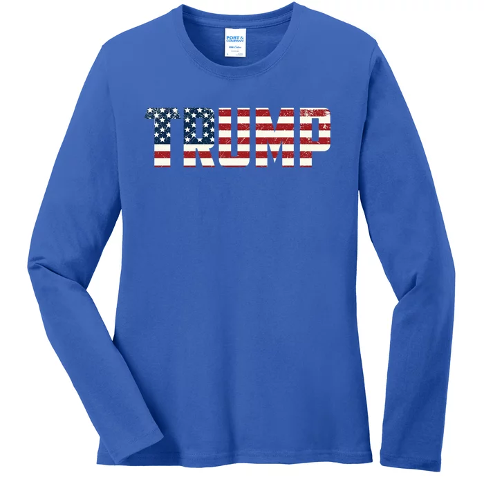 Trump Vintage American Flag Pro Usa Merica Supporter Gift Ladies Long Sleeve Shirt