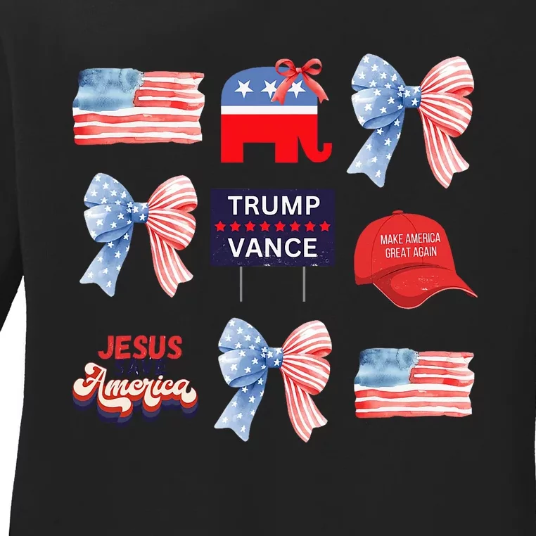 Trump Vance Bow Coquette Vote Presidential 2024 Election Ladies Long Sleeve Shirt