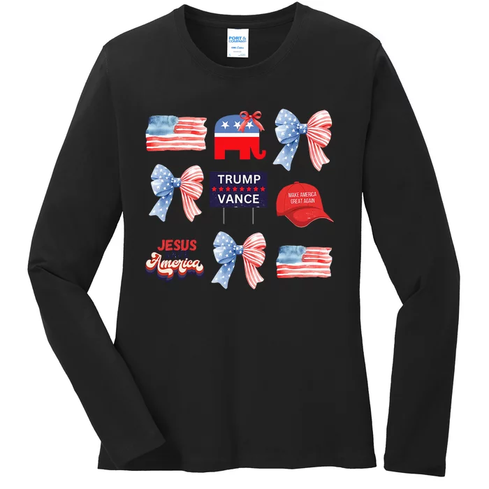 Trump Vance Bow Coquette Vote Presidential 2024 Election Ladies Long Sleeve Shirt