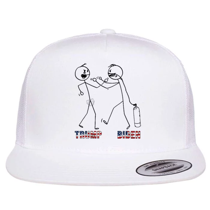 Trump Vs Biden Funny Debate Stickfigure Flat Bill Trucker Hat