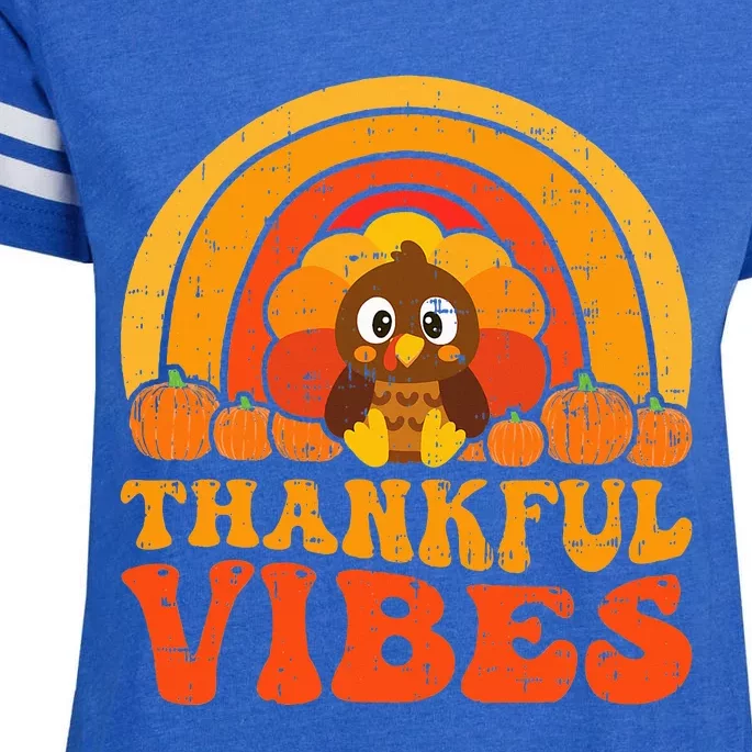 Thankful Vibes Cute Little Pilgrim Gift Thanksgiving Enza Ladies Jersey Football T-Shirt