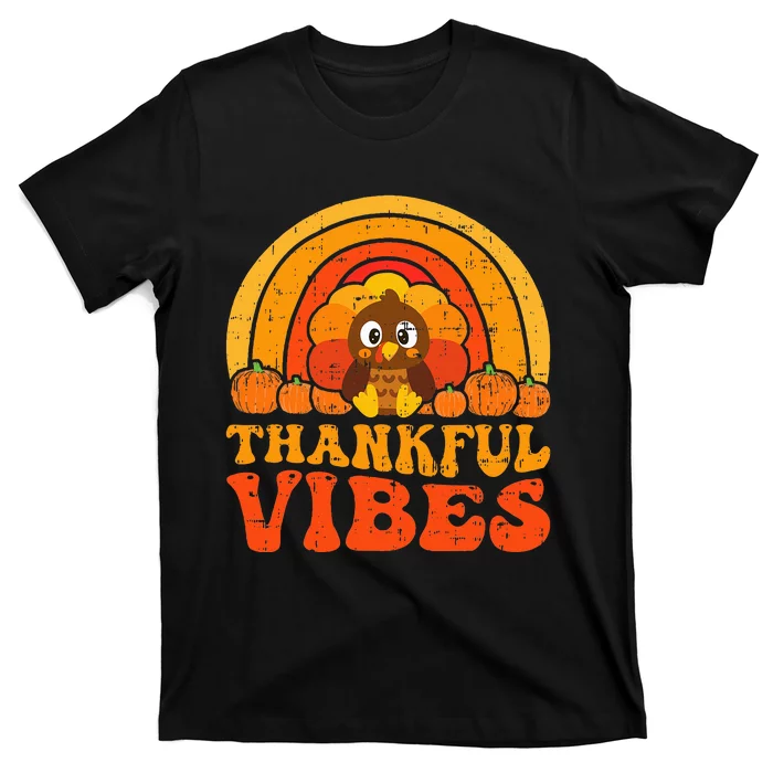 Thankful Vibes Cute Little Pilgrim Gift Thanksgiving T-Shirt