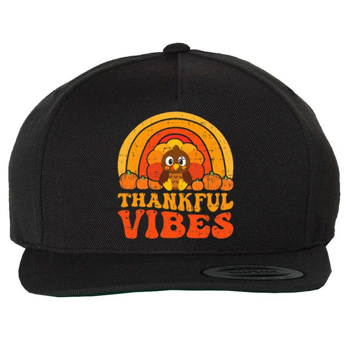 Thankful Vibes Cute Little Pilgrim Gift Thanksgiving Wool Snapback Cap