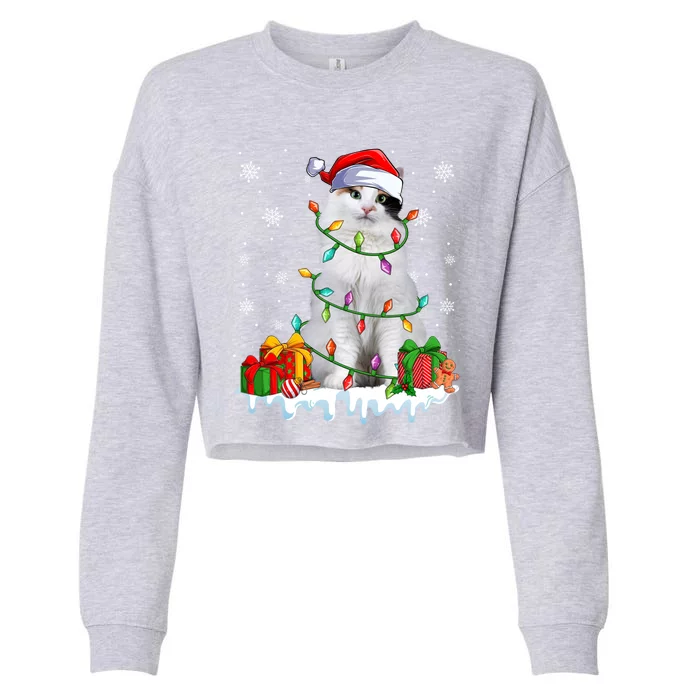 Turkish Van Cat Xmas Light Christmas Kitten Lover Gift Cropped Pullover Crew