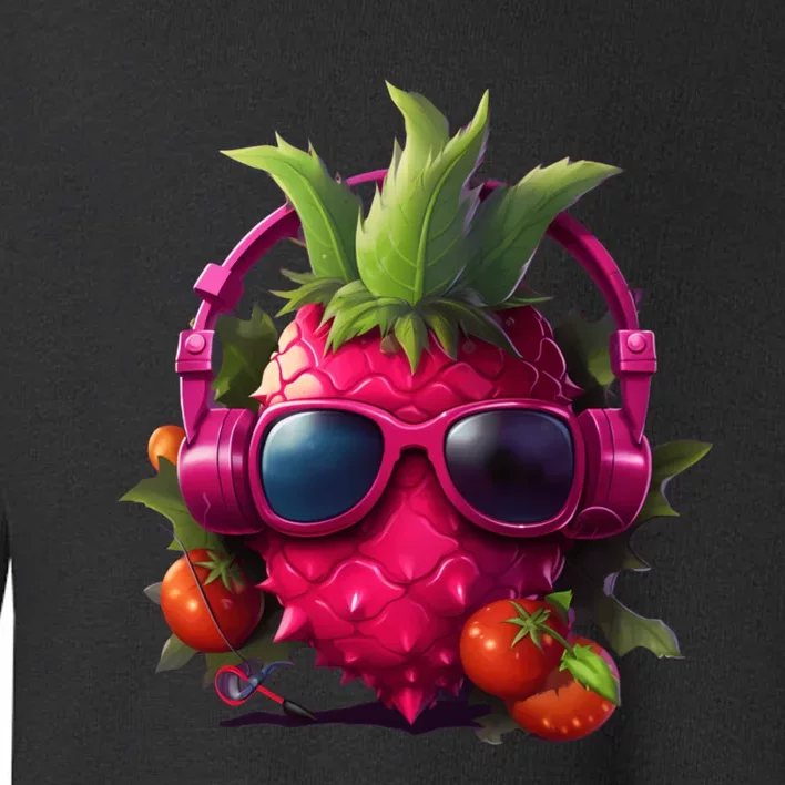 Tropical Vibes Dragon Fruit Summer Music DJ Style Toddler Sweatshirt