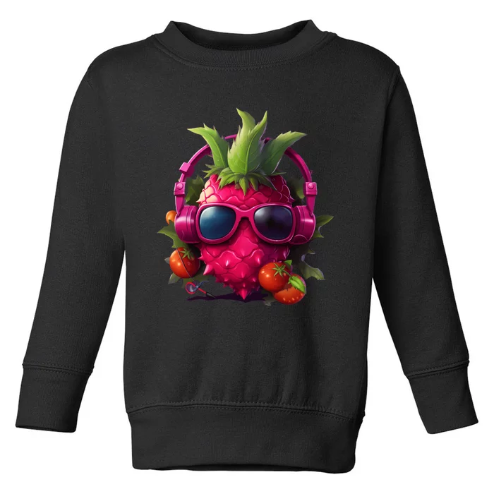 Tropical Vibes Dragon Fruit Summer Music DJ Style Toddler Sweatshirt