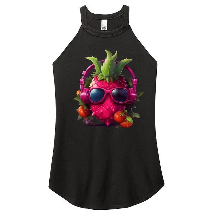 Tropical Vibes Dragon Fruit Summer Music DJ Style Women’s Perfect Tri Rocker Tank