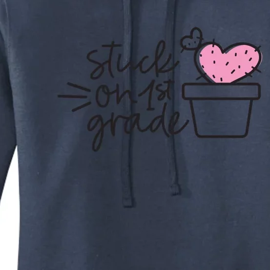 Teacher Valentines Day Great Gift Stuck On 1st Grade Heart Gift Great Gift Women's Pullover Hoodie