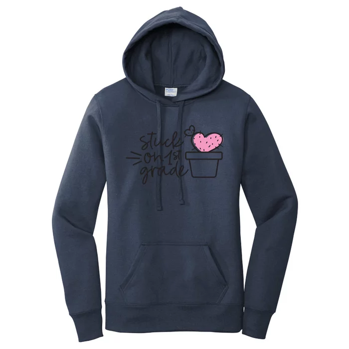 Teacher Valentines Day Great Gift Stuck On 1st Grade Heart Gift Great Gift Women's Pullover Hoodie