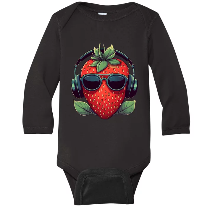 Tropical Vibes DJ Stawberry Summer Music Style Baby Long Sleeve Bodysuit