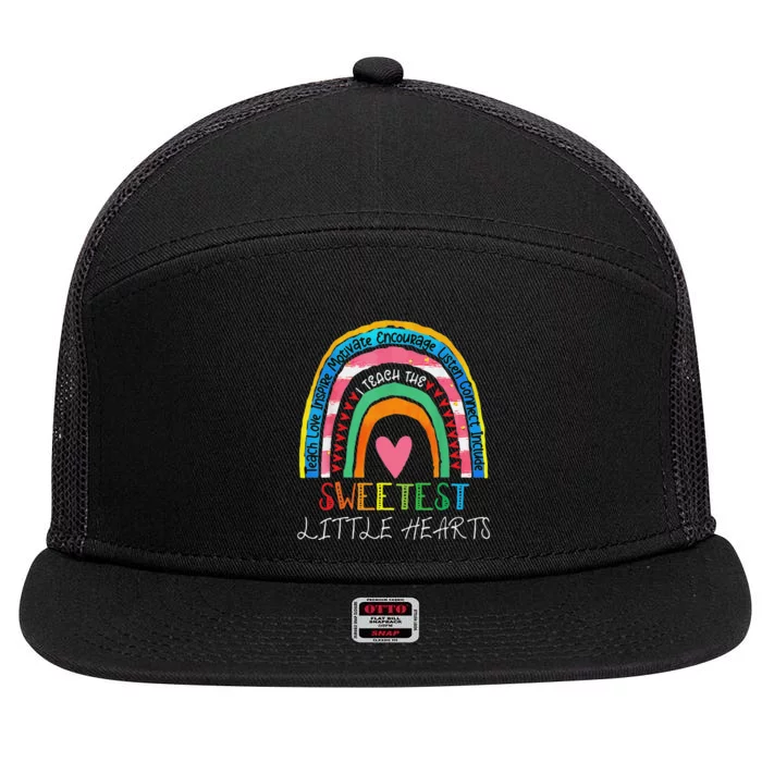 Teacher valentines day teacher rainbow sweetest hearts 7 Panel Mesh Trucker Snapback Hat