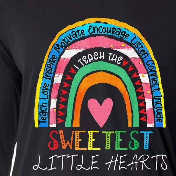 Teacher valentines day teacher rainbow sweetest hearts Cooling Performance Long Sleeve Crew