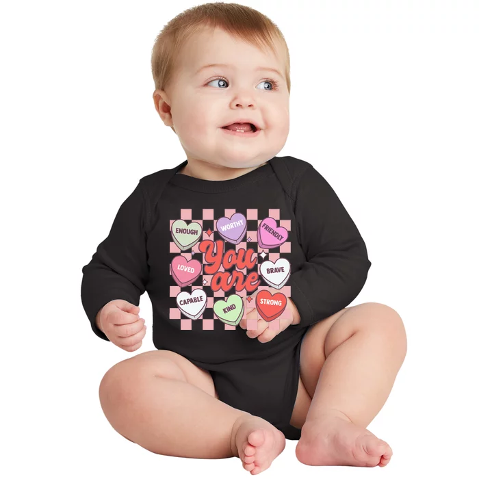 Teacher Valentines Day Candy Heart Baby Long Sleeve Bodysuit