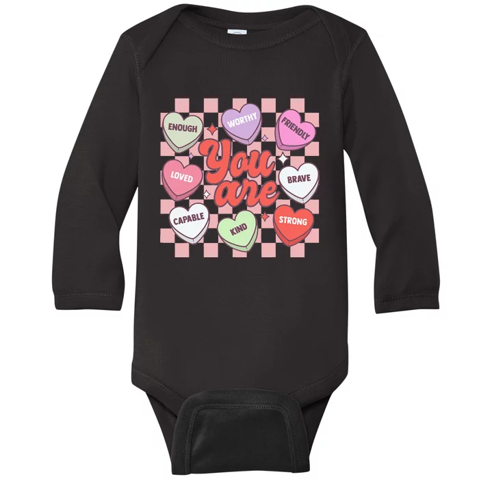 Teacher Valentines Day Candy Heart Baby Long Sleeve Bodysuit