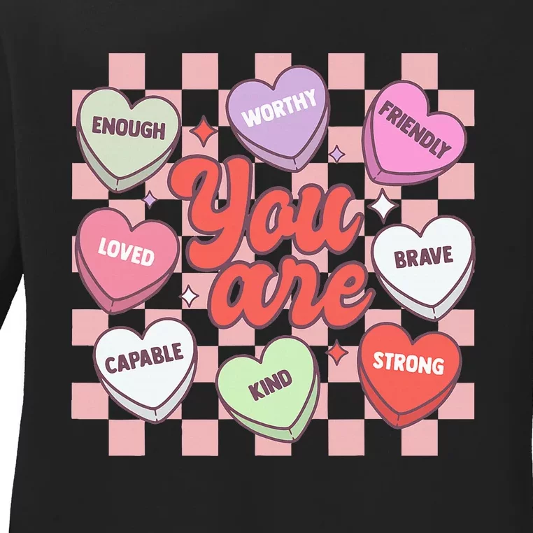 Teacher Valentines Day Candy Heart Ladies Long Sleeve Shirt