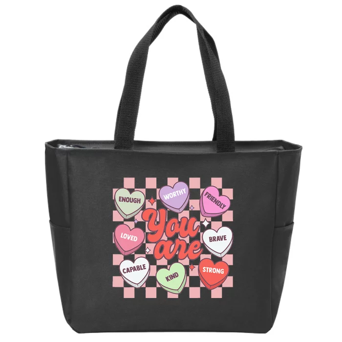 Teacher Valentines Day Candy Heart Zip Tote Bag